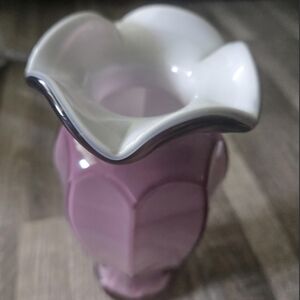 Hand Blown Fluted Art Milk Glass Vase Vintage MCM Purple Scalloped Art Deco 70s